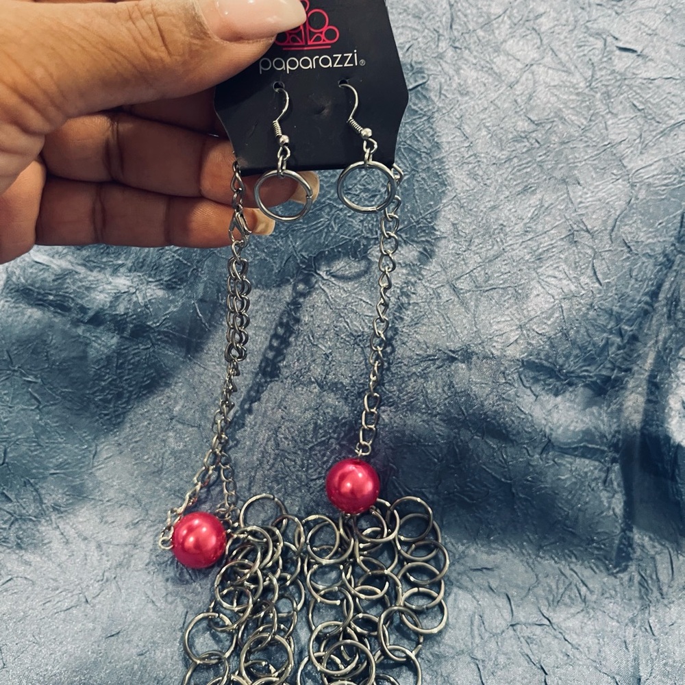 Paparazzi Silver and Pink Chain Necklace Set